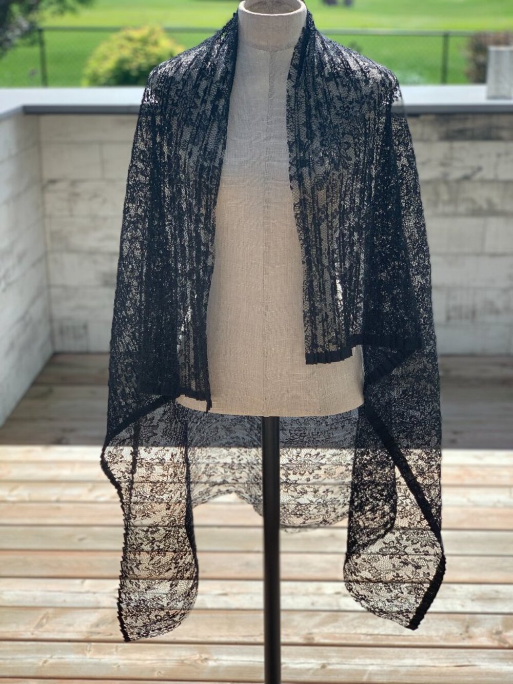 Vintage Lace Wrap Shawl Black Handmade Evening Boho Retro Cover Up 90s Y2K Scarf - Picture 7 of 11